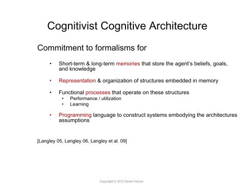 The Function and Characteristics of a Cognitive ... - David Vernon