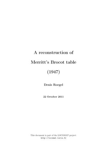 A reconstruction of Merritt's Brocot table - LOCOMAT: The LORIA ...