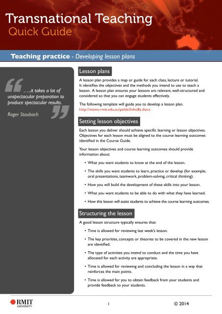 Developing lesson plans - RMIT University