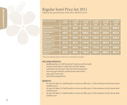 Price list 2011