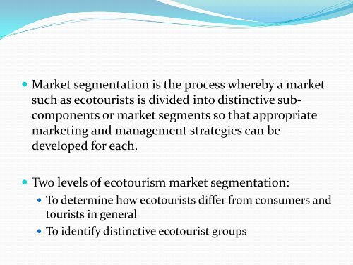 ECOTOURISM MARKET SEGMENTATION - LUMENS