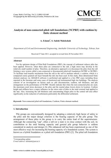 Analysis of non-connected piled raft foundations (NCPRF) with ...