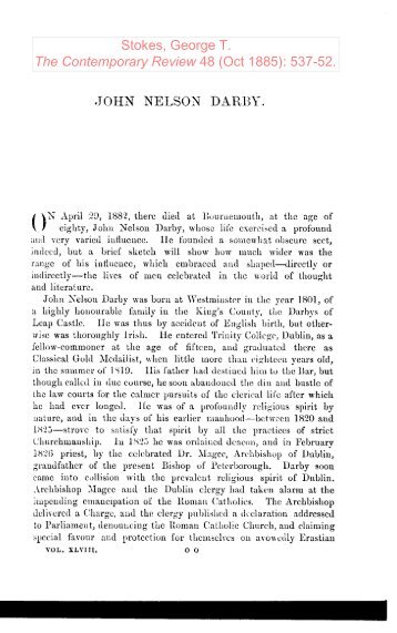 Stokes, George T. The Contemporary Review 48 (Oct 1885): 537-52.