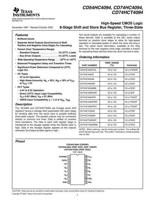 CD54HC4094, CD74HC4094, CD74HCT4094 (Rev. D)