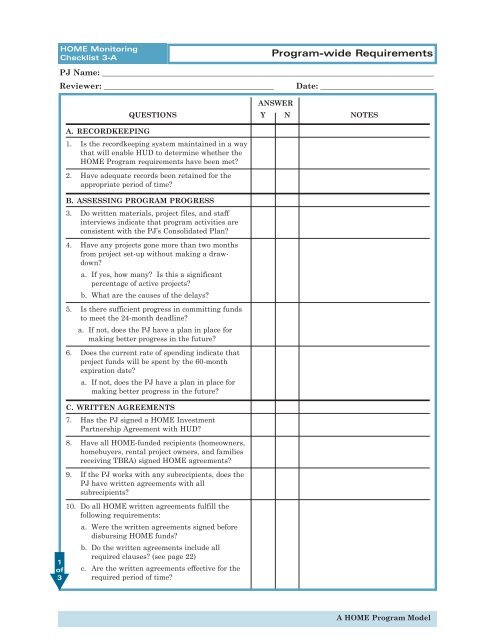 Program-Wide Requirements Checklist - HUD