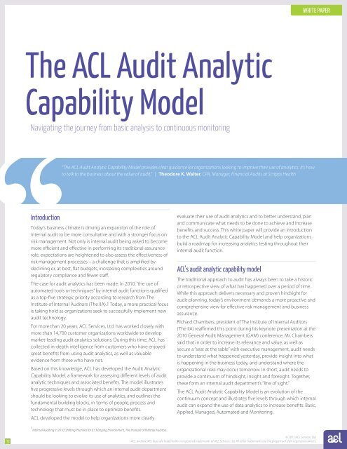 ACL Audit Analytic Capability Model - Acl.com