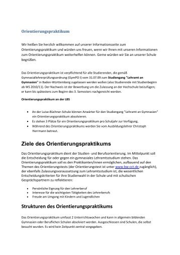 Ziele des Orientierungspraktikums - Luise-BÃ¼chner-Schule