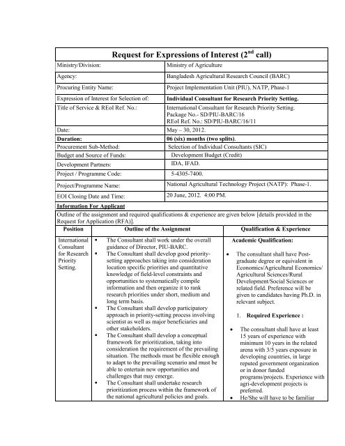 Request for Expressions of Interest (2 call) - Bangladesh Agricultural ...