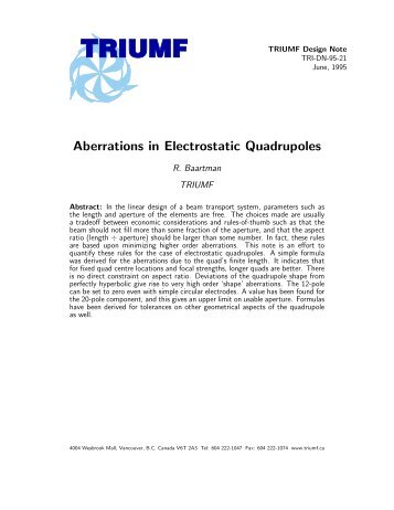 Aberrations in Electrostatic Quadrupoles - Baartman's computer at ...