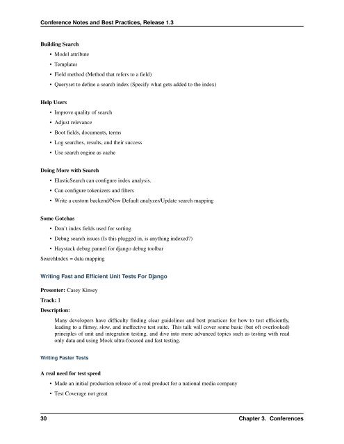 Conference Notes and Best Practices Release 1.3 ... - Read the Docs