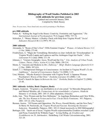 Bibliography of Woolf Studies Published in 2003 - University of ...