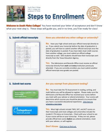 Steps to Enrollment - South Plains College