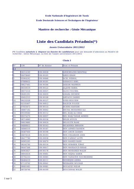 Liste des Candidats PrÃ©admis(*) - Ecole Doctorale Sciences et ...