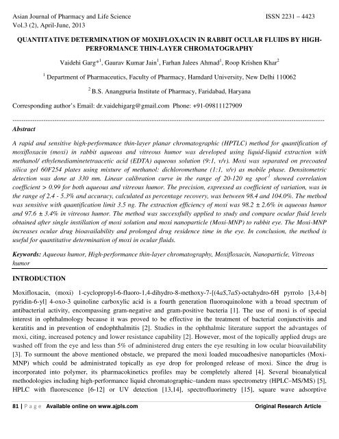 (2), April-June, 2013 QUANTITATIVE DETERMINATION OF MOXI