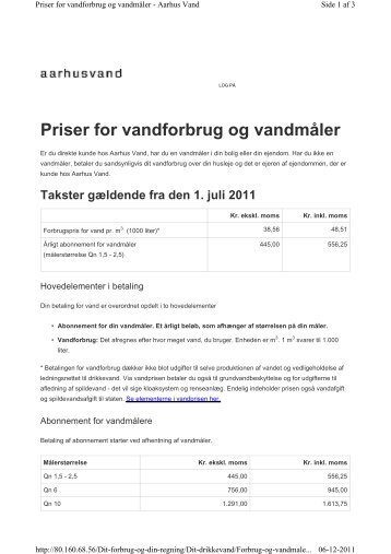Priser for vandforbrug og vandmÃ¥ler - Aarhus Vand