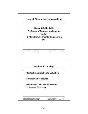 Use of Simulation in Valuation Outline for today - MIT