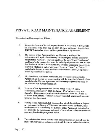 PRIVATE ROAD MAINTENANCE AGREEMENT - Yuba County