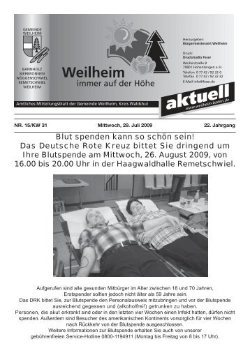 Blut spenden kann so schÃƒÂ¶n sein! - Gemeinde Weilheim / Baden
