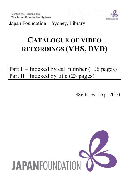 catalogue of video recordings (vhs, dvd)