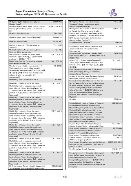 catalogue of video recordings (vhs, dvd) - The Japan Foundation