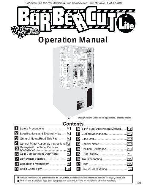 Barber Cut Lite Operators Manual Bmi Gaming