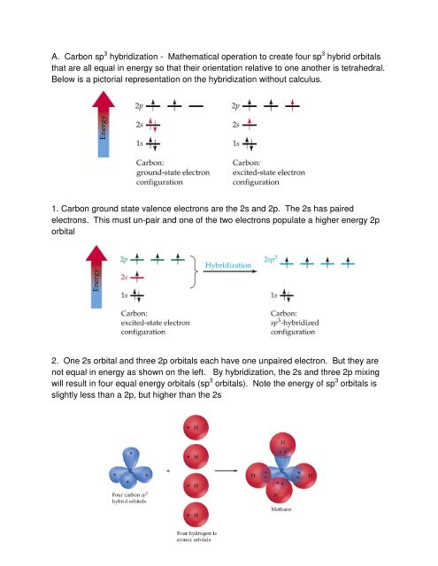 A. Carbon sp3 hybridization - Mathematical operation to create four ...