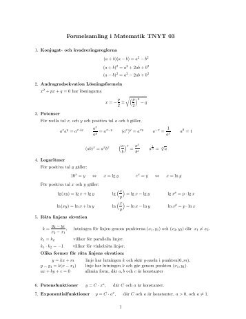 Formelsamling i Matematik TNYT 03