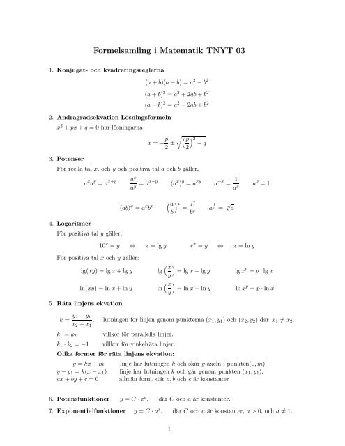 Formelsamling i Matematik TNYT 03