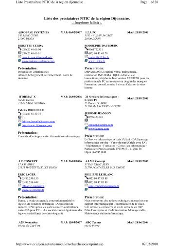 Liste des prestataires NTIC de la rÃ©gion Dijonnaise.