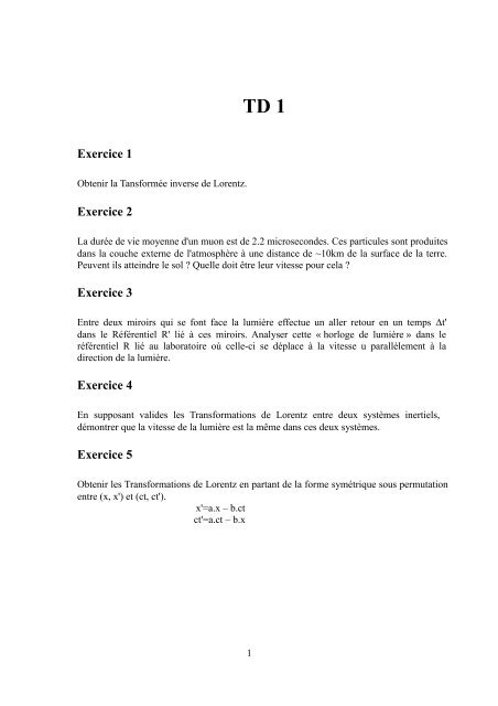 Exercice 1 Exercice 2 Exercice 3 Exercice 4 Exercice 5