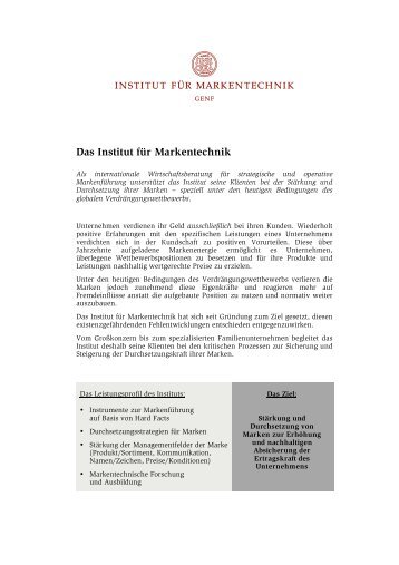 Portrait des Instituts für Markentechnik Genf - Institut für ...