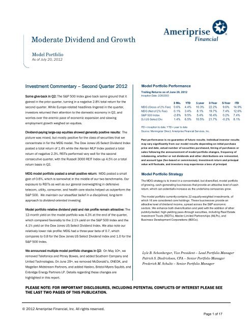 Moderate Dividend and Growth Model Portfolio Moderate Dividend ...