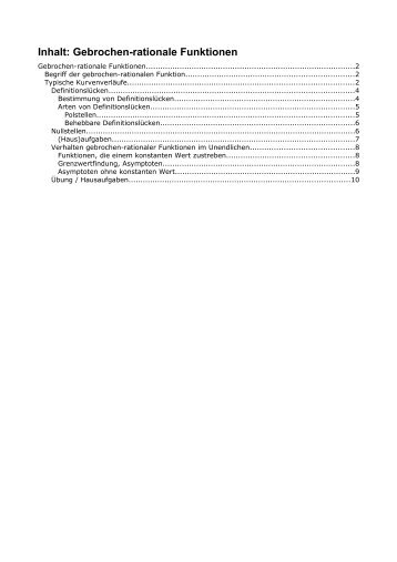 Inhalt: Gebrochen-rationale Funktionen - Bkonzepte.de