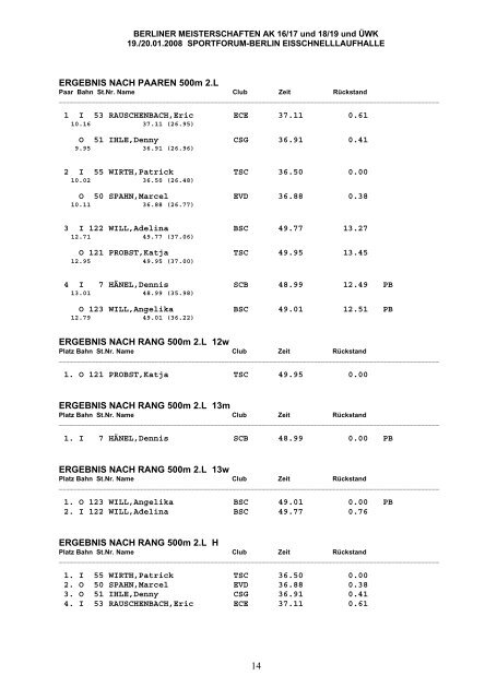 ERGEBNIS NACH PAAREN 500m BM - Eisschnelllauf-in-Berlin.de