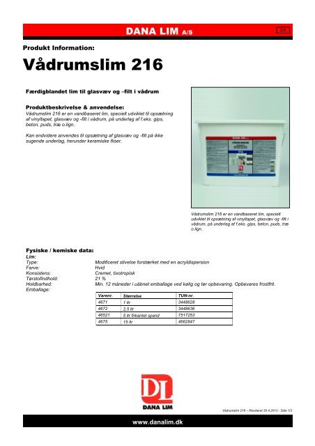 Vådrumslim 216 - Dana Lim A/S