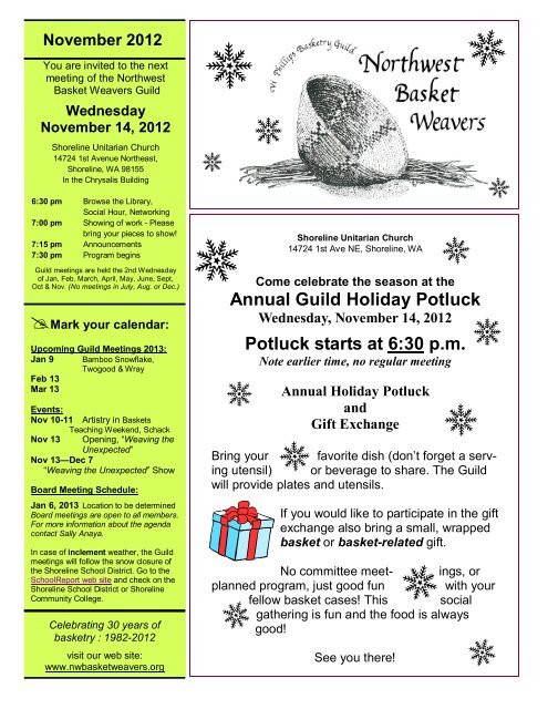 Annual Guild Holiday Potluck Potluck starts at 6:30 p.m. - Northwest ...