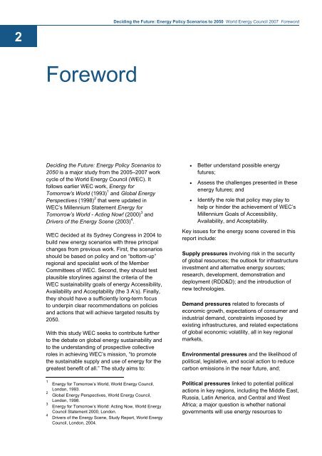 Deciding the Future: Energy Policy Scenarios to 2050