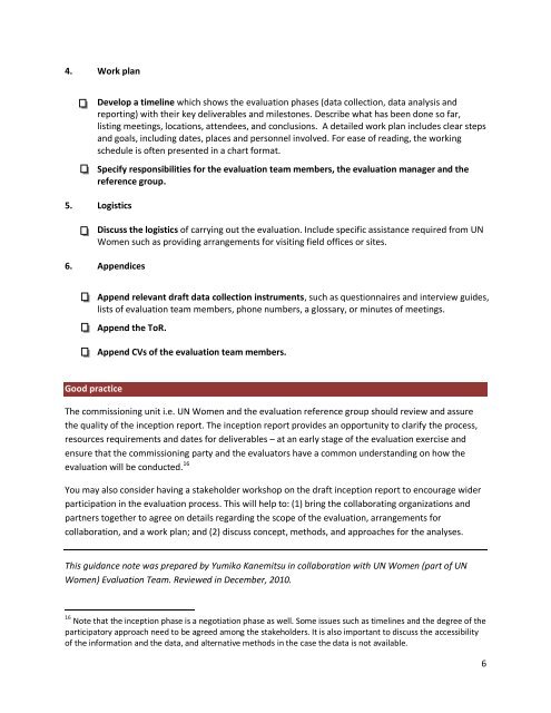 Guidance note for Inception Reports - UN Women
