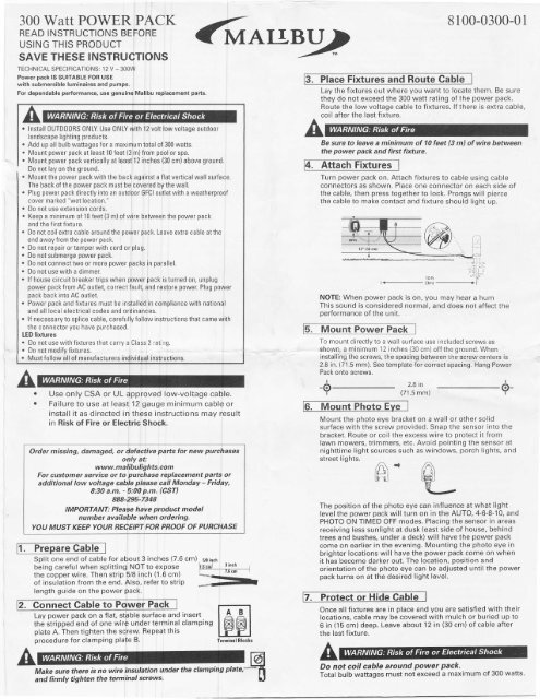 Instruction Manual For Malibu 300 Watt, Malibu Landscape Lighting Transformer