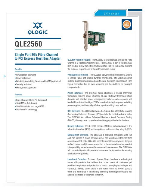 QLogic QLE2560 spec sheet - Viglen