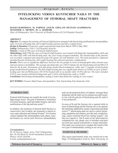 Interlocking versus Kuntscher Nails in the management of Femoral ...