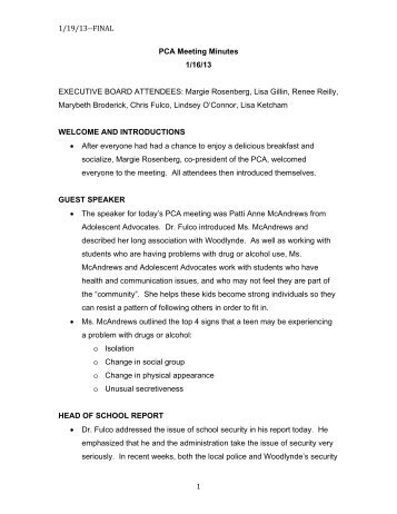 PCA Meeting Minutes 1/16/13 - Woodlynde School