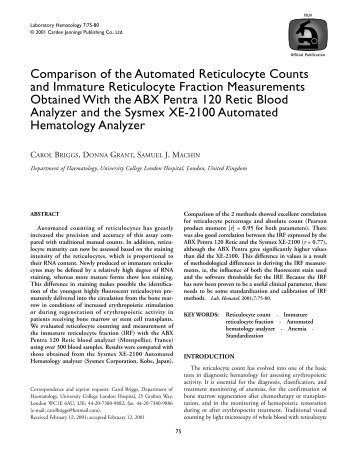 Comparison of the Automated Reticulocyte Counts and Immature ...