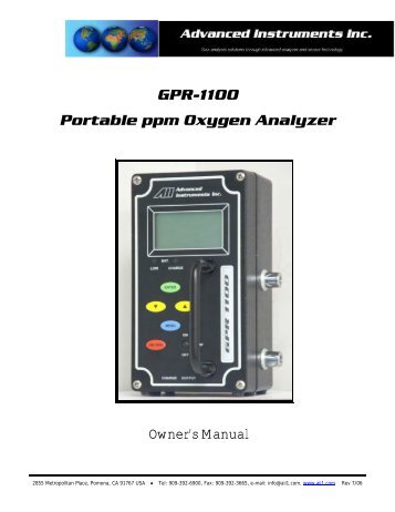 GPR-1100 Portable ppm Oxygen Analyzer - Advanced Instruments Inc.