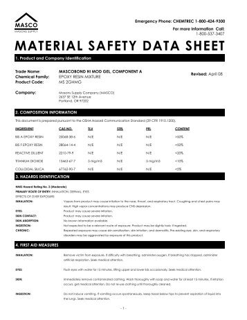 MASCOBOND HI MOD GEL, COMPONENT A - MSDS - masco.net