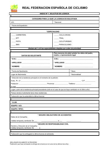 FORMULARIO DE PETICION DE LICENCIA - Club Ciclista Ferrol