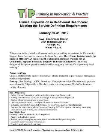 Clinical Supervision in Behavioral Healthcare - NC Council of ...