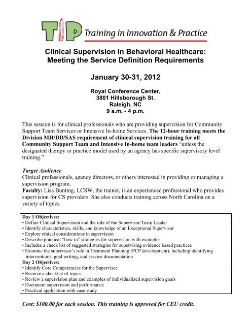 Clinical Supervision in Behavioral Healthcare - NC Council of ...