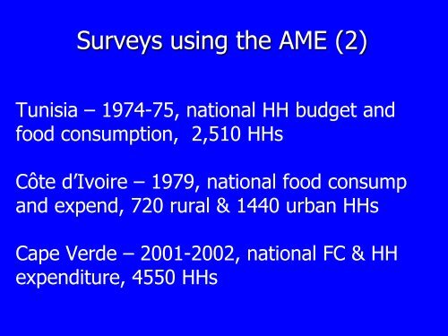 FAO's development of the Adult Male Equivalent (AME) Concept