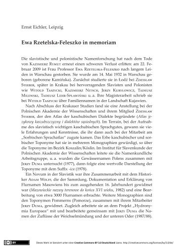 Ewa Rzetelska-Feleszko in memoriam - Namenkundliche ...